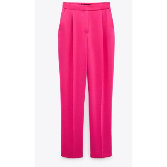 NWT ZARA High Waist Straight Leg Trousers Fuchsia Size L 8413/395/630